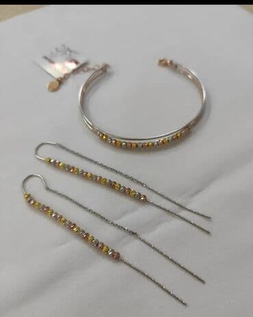 свадебные наборы ручной: Италия Эксклюзив Серьги+ Браслет Серебро пробы 925 Напыление золотом — 2