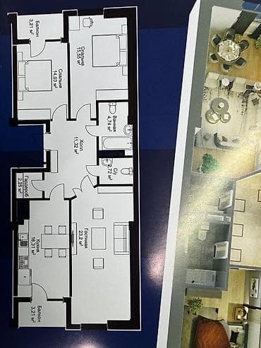 3 комнаты, 96 м², Южная Магистраль Элитка, 4 этаж, ПСО (под самоотделку) — 3