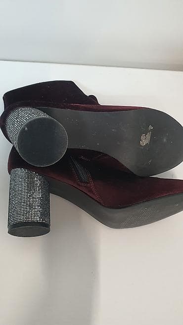 Угги: Бордовые женские ботильоны из бархата.Новые - Материал верха: мягкий — 2