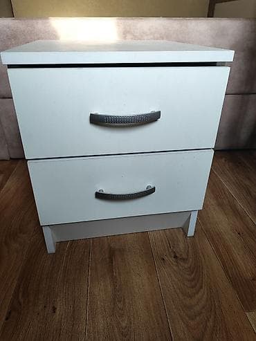 Прикроватная тумба, Без зеркала, цвет - Белый, ЛДСП