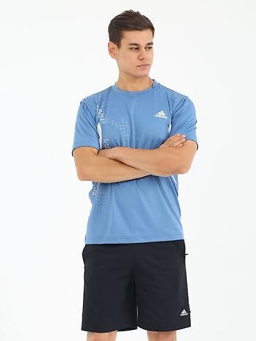 red centr: Мужская спортивная футболка adidas - Цвет: голубой с белыми вставками — 3