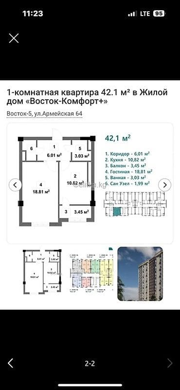 1room flat: 1 комната, 42 м², Элитка, 7 этаж, Готовая ПСО (под самоотделку) — 1