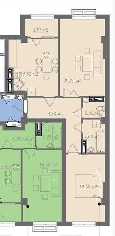 3 к: 2 комнаты, 71 м², Элитка, 4 этаж, Готовая ПСО (под самоотделку) — 1