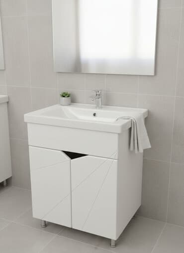 тумба под раковину в ванную: Ванна үчүн тумба, Раковина менен, түсү - Ак — 1