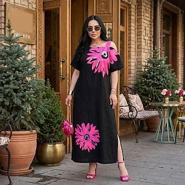 льняное: Повседневное платье, Лето, Длинная модель, Лен, Прямое, 3XL, 4XL, 5XL — 2