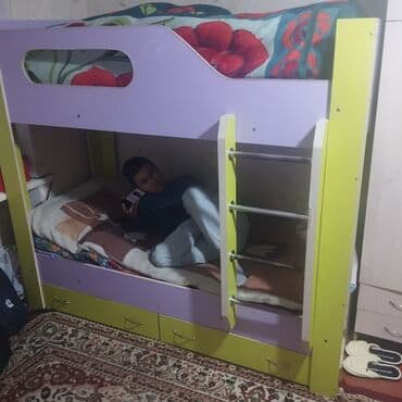 Детская мебель: Двухъярусная детская кровать, Б/у, МДФ, цвет - Фиолетовый — 2