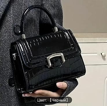 шахматный стол: Женская сумка-кроссбоди/топ-хэндл.Новая. - Цвет: черный (глянцевый) - — 6