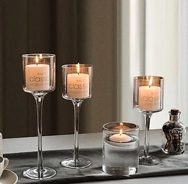 Үй жана бакча: Набор стеклянных подсвечников на высокой ножке (3 штуки) Размер:высота — 3