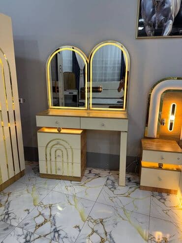 кровать со столом: Спальный гарнитур, Двуспальная кровать, МДФ, Бесплатная доставка, цвет - Белый — 17