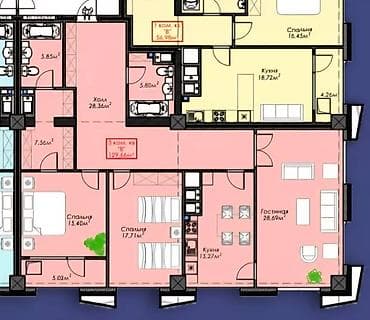 open space: Строится, Элитка, 3 комнаты, 130 м² — 2