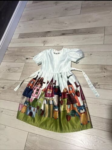 кыргызские национальные платья для девочек: Детское платье, цвет - Белый, Б/у — 2