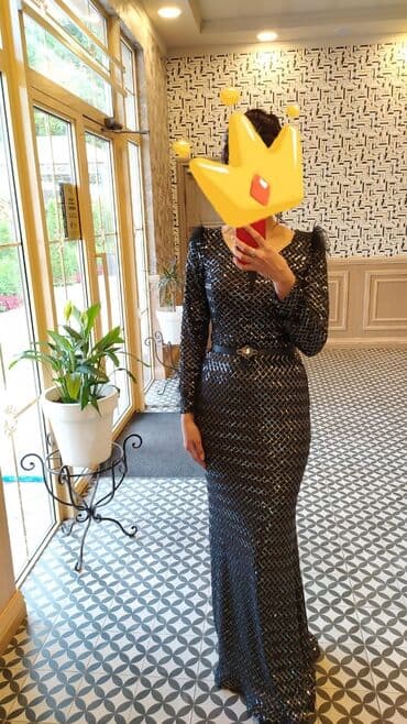 платье с пайетками большого размера: Вечернее платье, Русалка, Длинная модель, С рукавами, С пайетками, M — 2