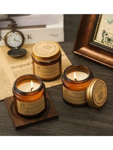 свадебные букеты: Ароматическая свеча в банке из коричневого и зеленого стекла — 1