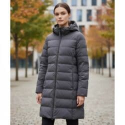 купить чехол для чемодана: Пуховик Uniqlo с капюшоном, женский, размер M. - Цвет: темно‑серый. - — 4