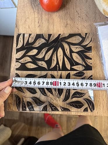 синяя посуда: Тарелки черные 6штук - Стеклянные квадратные тарелки с растительным — 3