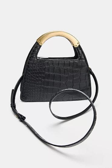 acne studio: Сумка ZARA женская, мини-формат, чёрная под крокодила - Материал — 3