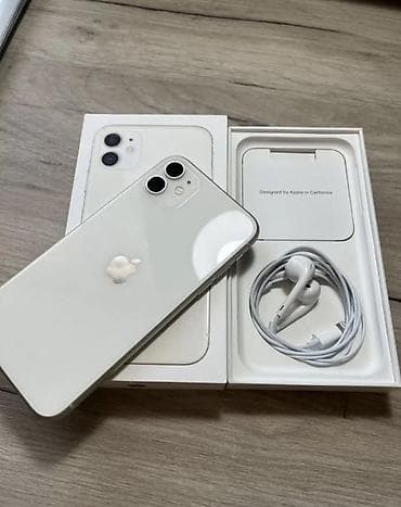 IPhone 11, Б/у, 128 ГБ, Белый, Наушники, Зарядное устройство, Защитное стекло, 76 %