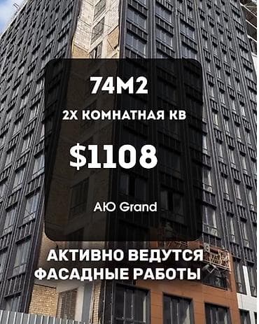 brk group: 2 комнаты, 74 м², АЮ Гранд Элитка, 6 этаж, ПСО (под самоотделку) — 1
