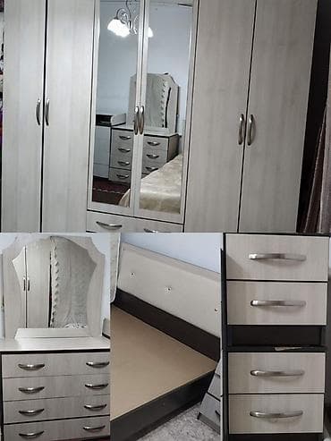 спальный гарнитур в оше: Спальный гарнитур, Б/у, Двуспальная кровать, Комод, Тумба, ДСП, Самовывоз, цвет - Бежевый — 1