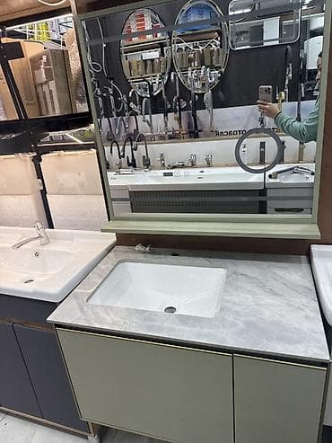 Эмерек гарнитурлары: Ванна үчүн тумба, Раковина менен, түсү - Боз — 2