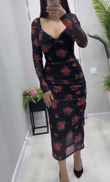 Вечернее платье, Коктейльное, Длинная модель, С рукавами, XL