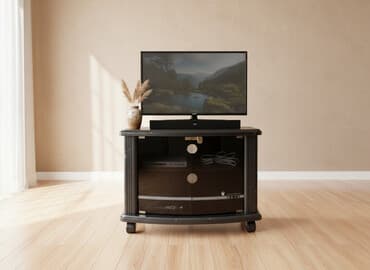 купить офисный стол бу: Тумба и подставка для телевизора, Напольная, ЛДСП, цвет - Черный — 1