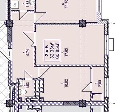 61: 2 комнаты, 61 м², Элитка, 3 этаж, Готовая ПСО (под самоотделку) — 3