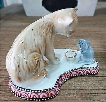 мини аквариум: Миниатюрная керамическая кошка с мышкой размер 12см-8см-8см — 4