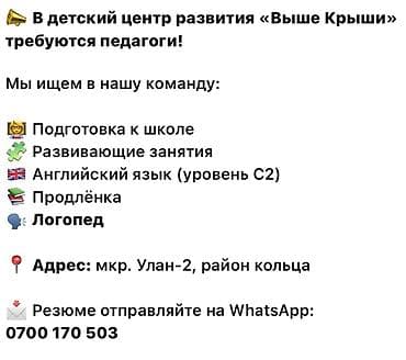 В детский центр развития «Выше Крыши» требуются педагоги. Ищем