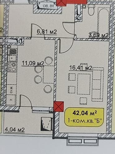 Недвижимость: 1 комната, 42 м², Элитка, 8 этаж, ПСО (под самоотделку) — 3