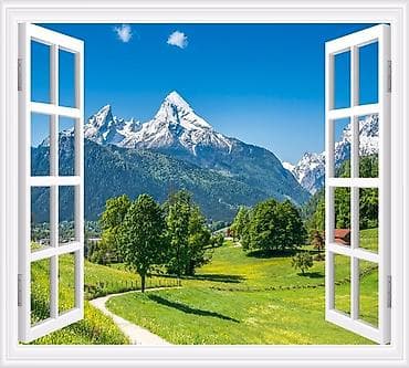 Фотообои 3D “Окно в горы” - Эффект открытого окна с видом на