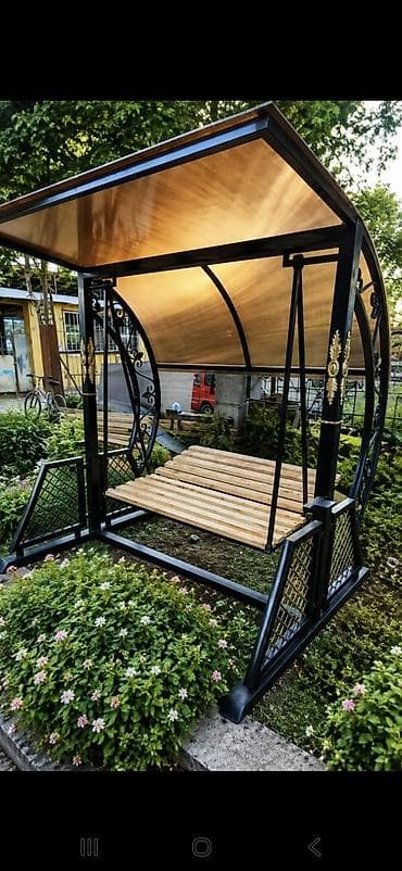 Садовые качели Металл, Со спинкой, С крышей
