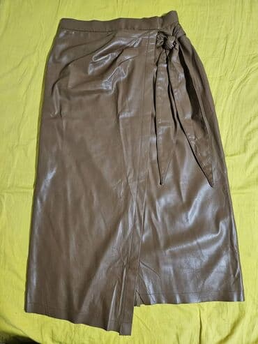 длинная юбка: Юбка, Модель юбки: Прямая, Миди, Натуральная кожа, Высокая талия, С вырезом — 1