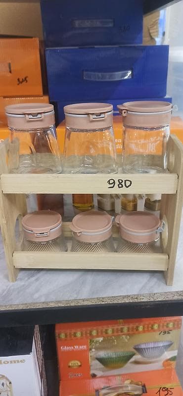Набор банок для специй и сыпучих продуктов с подставкой. Состав: - 6