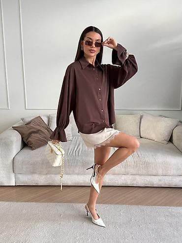 рубашка в клетку: Блуза женская, свободного кроя, шоколадного цвета. Есть размеры S,M - — 2