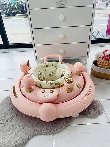 ходунеи: Детские ходунки 2-в-1 (прогулка/игровой центр), цвет розовый. - — 3