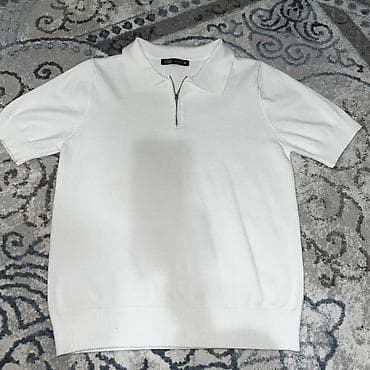 zar: Белая трикотажная футболка-поло Zara.женская - Модель: короткий — 1