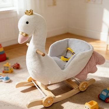 бебы: Балдар үчүн шезлонг, Термелген отургуч, Жыгач, түсү - Ак — 1