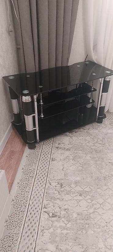 столешница: Тумба и подставка для телевизора, Напольная, Стекло, цвет - Черный — 1