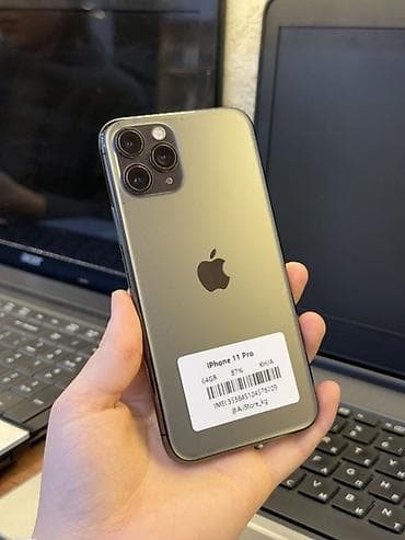 IPhone 11 Pro, Б/у, 64 ГБ, Space Gray, Зарядное устройство, Защитное стекло, Чехол, В рассрочку, 87 %