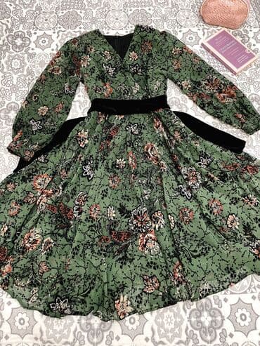 национальные украшения бишкек: Вечернее платье, А-силуэт, Короткая модель, Шифон, С рукавами, M — 1