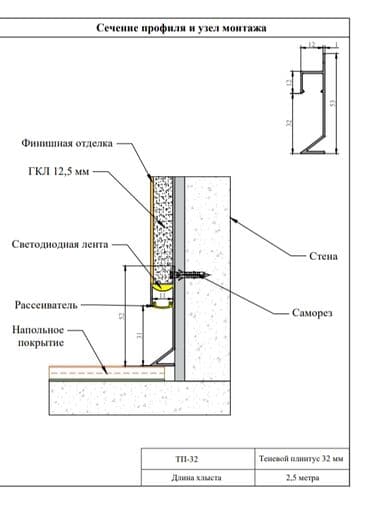 white board: Теневой плинтус скрытый плинтус с нишей для подсветки и крышкой — 2