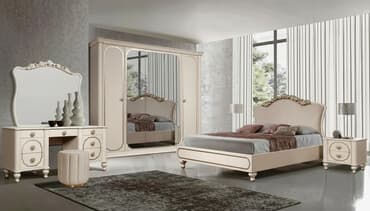 спальный гарнитур барокко: Спальный гарнитур, Двуспальная кровать, цвет - Бежевый — 1