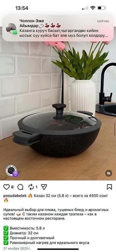 Кухонные принадлежности: Казан 32 см (5,8 л) с крышкой - Вместимость: 5,8 л - Диаметр: 32 см - — 1