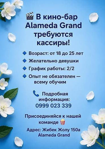 Кассиры: В кино-бар Alameda Grand открыта вакансия кассира. - Требования — 1