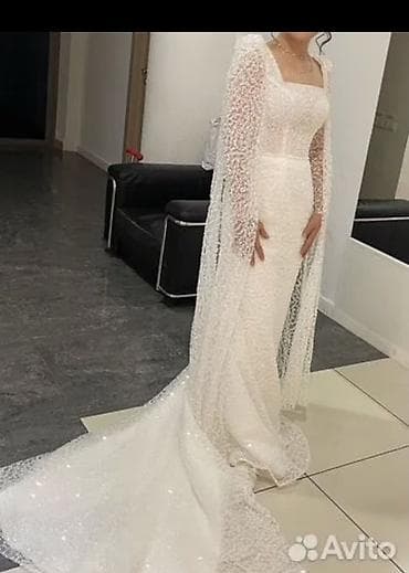 юбка русалка: Свадебное платье рыбий хвост с накидкой-плащом - Цвет: молочно‑белый — 2