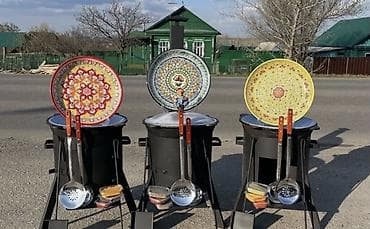 Чугунные казаны с печами для улицы - Материал казанов: цельнолитой