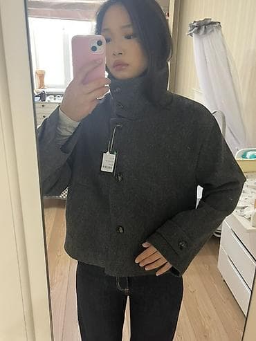 болеро одежда: Укороченное пальто/жакет из плотной шерстяной ткани, темно‑серый — 3