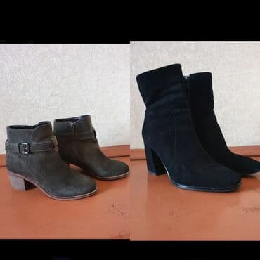 Атайын кийим: Ботильоны цвет хаки, замшевые, цена 700 сом. Полусапожки черные — 1