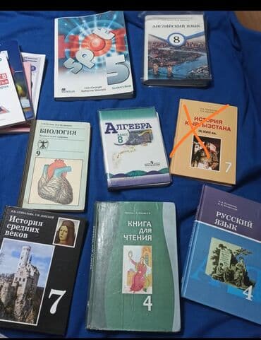 Набор школьных учебников, предназначенных для изучения различных